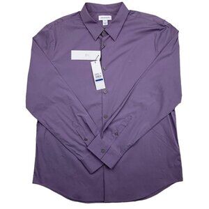 Calvin Klein Stretch Cotton Button-Down Shirt Purple Sage-Size XL